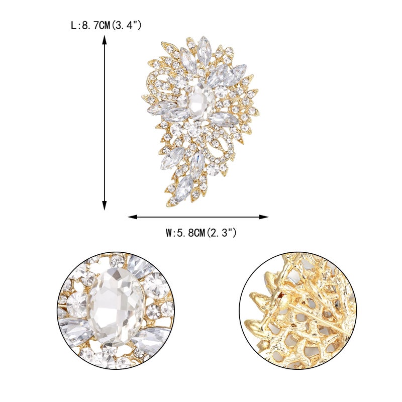 EVER FAITH Women's Bridal Corsage Rhinestone Crystal Wedding Flower Leaf Bouquet Brooch Clear Gold-Plated-Base - Image 4